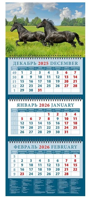 Календарь 2026 кварт. на 3-х спирс курс. 14612 Год лошади На просторе