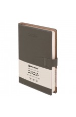 Ежедневник дат 2026г А5 исккожа хлястик серый Journal 117381 Brauberg