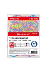 Резинка банковская 60 мм 100 г ЯРКИЕ ЦВЕТА 440191 Brauberg