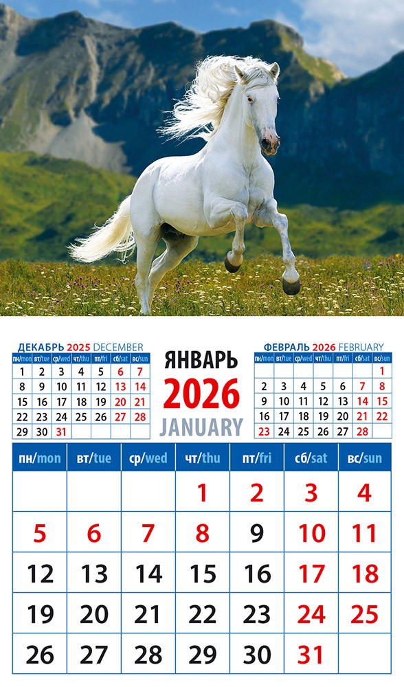 Календарь 2026 магнитный 20630 Год лошади На фоне гор
