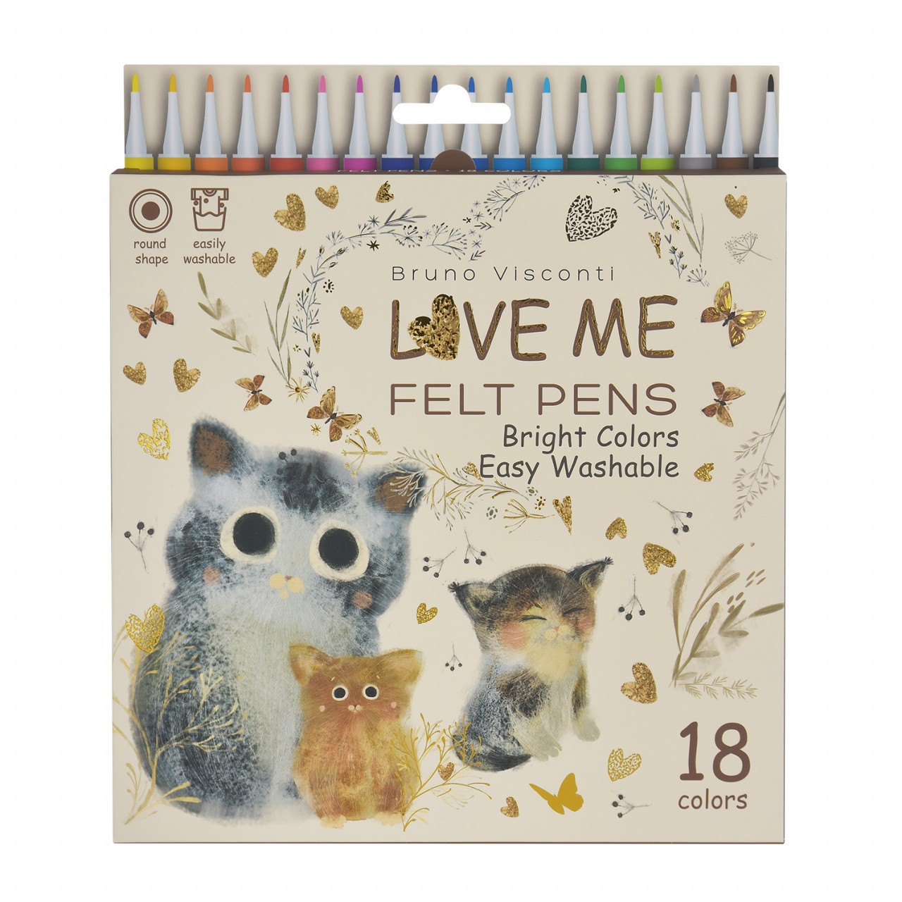Фломастеры 18цв Love me Котики Счастье 32-0077 Bruno Visconti