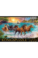 Пазл Konigspuzzle 1000эл Лошади у моря на закате ФК1000-6635