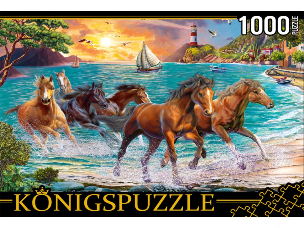 Пазл Konigspuzzle 1000эл Лошади у моря на закате ФК1000-6635