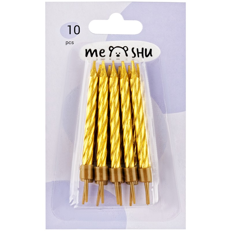 Набор свечей д/торта 10шт золотые Мини 59631 Meshu