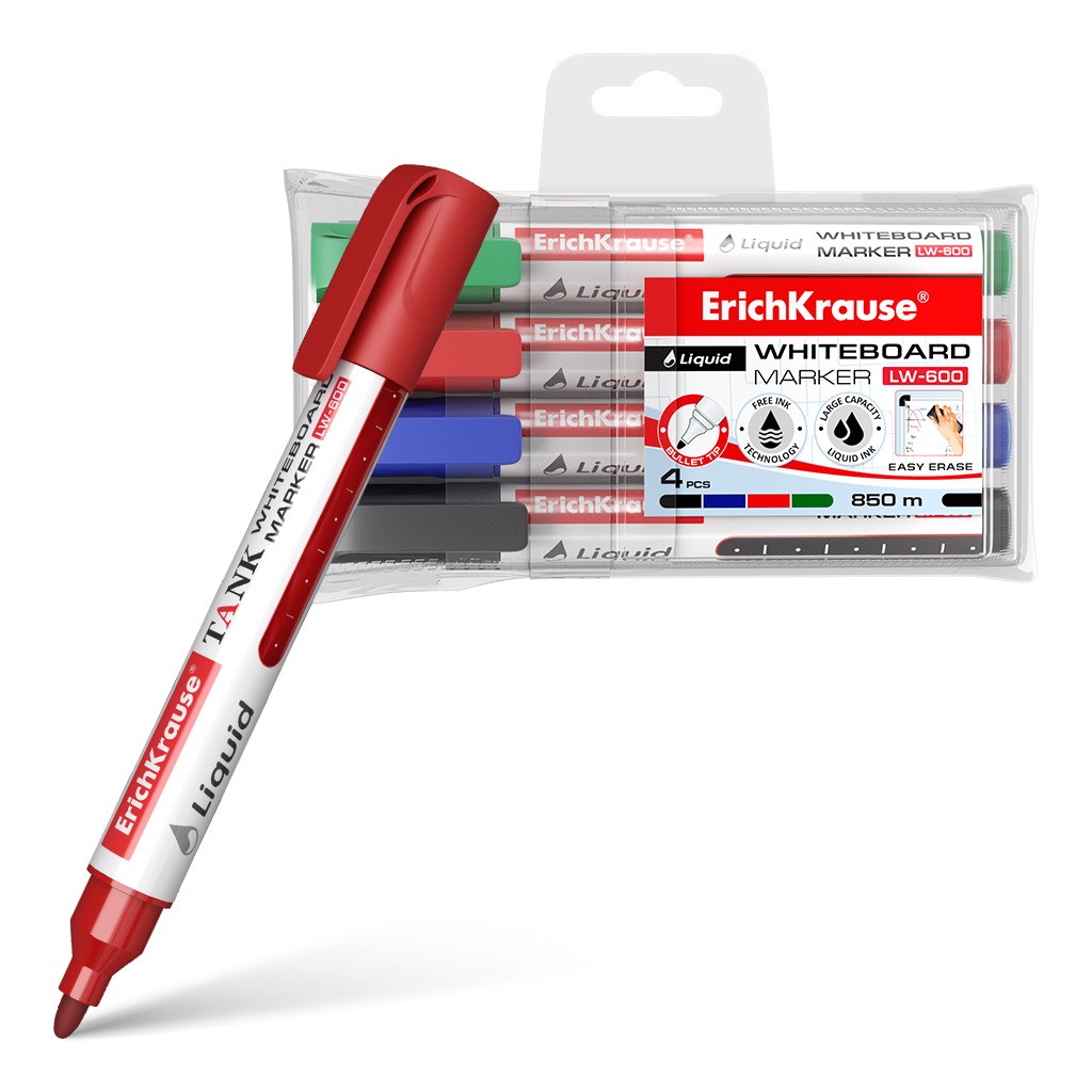 Набор маркеров д/доски 4цв LW-600 Tank Liquid 58362 Erich Krause