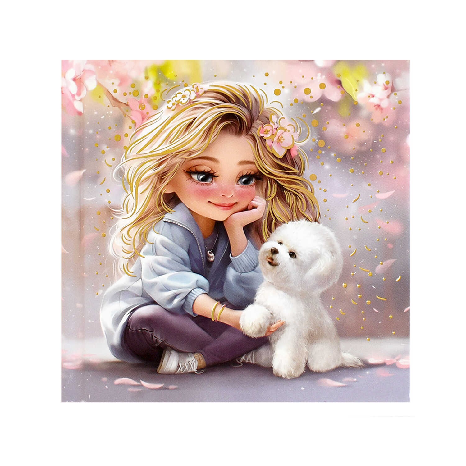 Записная книжка 105*105 48л точка твобл Блондинка с собачкой 70120 Феникс