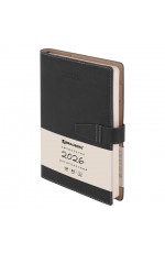 Ежедневник дат 2026г А5 исккожа хлястик черн Journal 117382 Brauberg