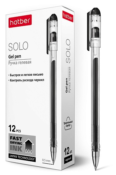 Ручка гелевая 0,5мм черная трехгранная Solo 058620 Хатбер