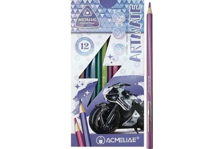 Набор карандашей, 12 цветов, трёхграннные, Metallic 43721 Acmeliae