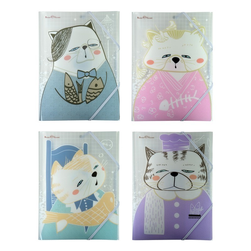 Папка на резинке А4 пластиковая ассорти Коты в Японском стиле 14-043 Bruno Visconti