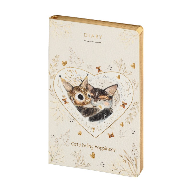 Ежедневник недат. А5 золотой срез, искусственная кожа Котики приносят счастье 3-743/20 Bruno Visconti