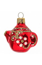 Елочная игрушка стекло Чайник красный h-7см в упаковке ФУ-161/4