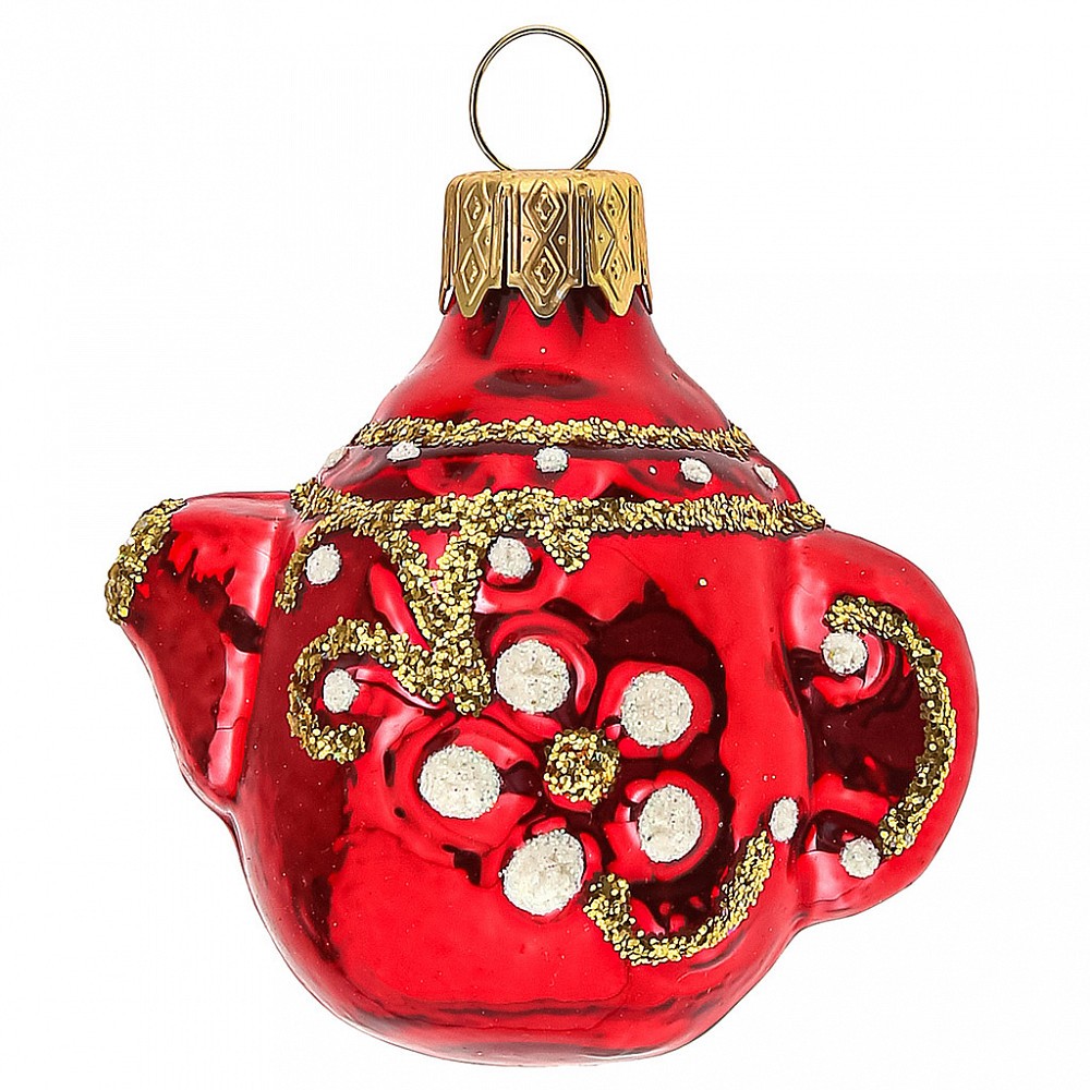 Елочная игрушка стекло Чайник красный h-7см в упаковке ФУ-161/4