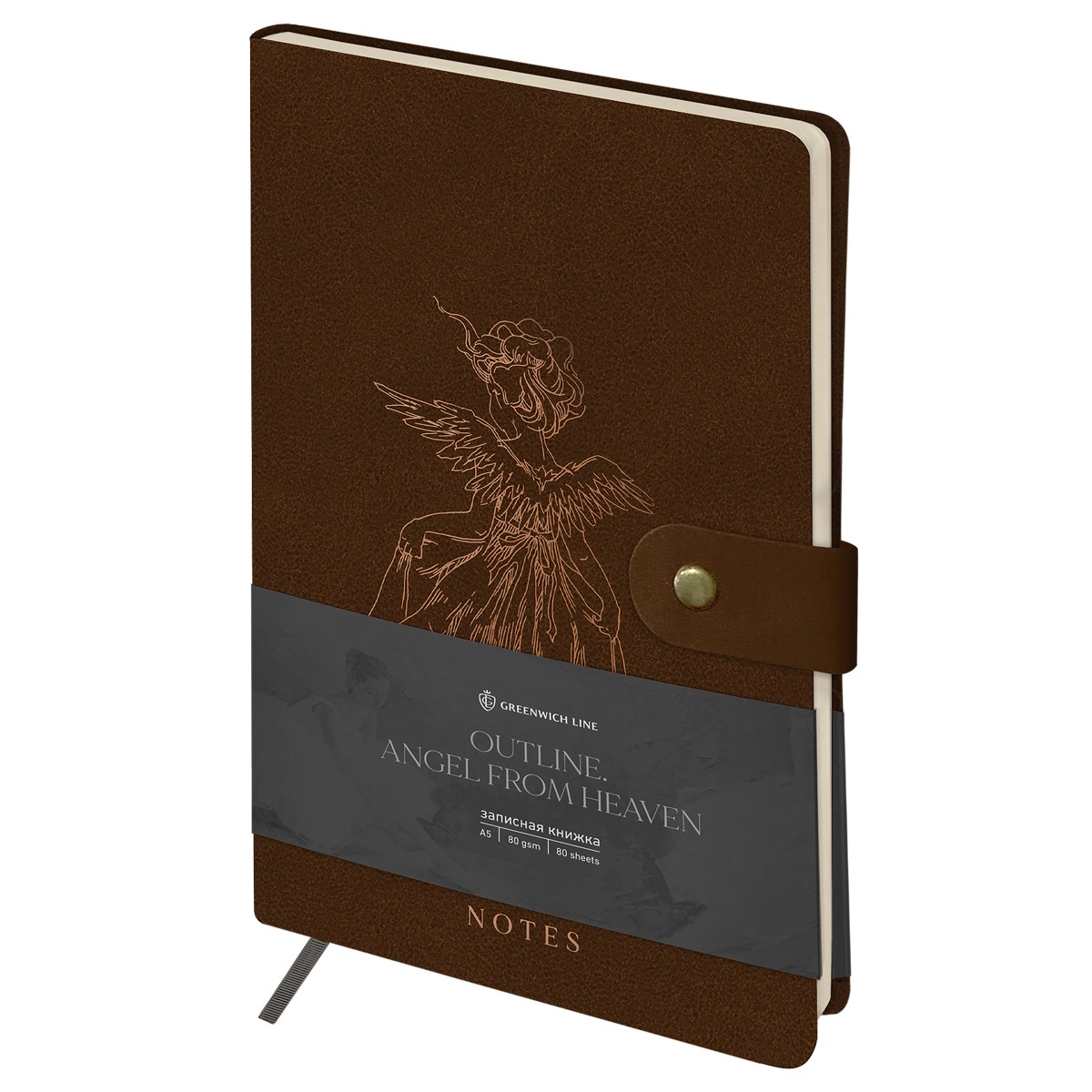 Записная книжка А5 80л исккожа с замком Outline Angel from heaven 51408 Green