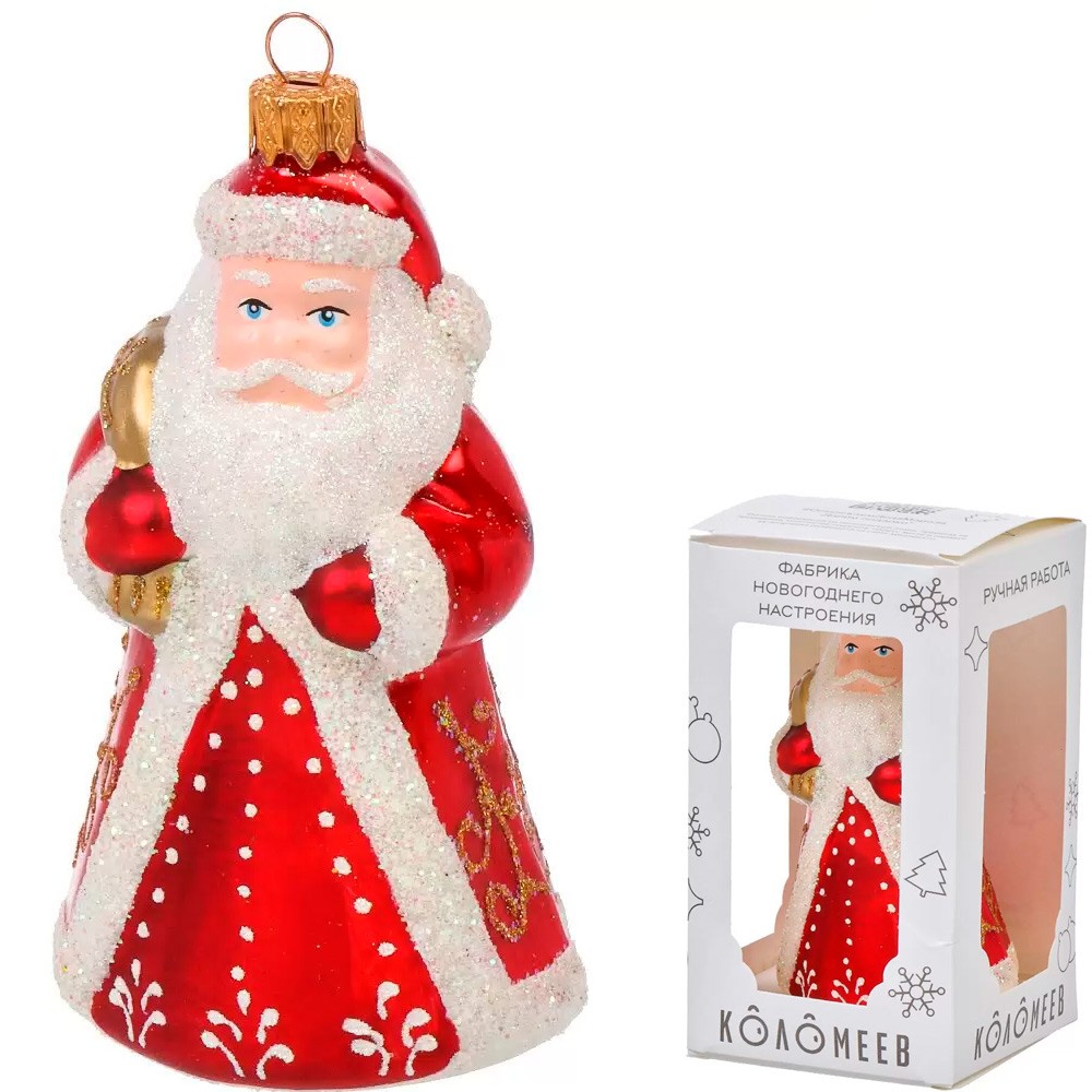 Елочная игрушка стекло Дед Мороз большой h-14см в упаковке ФУ-601