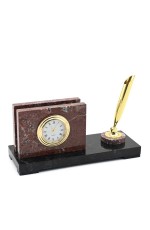 Часы из змеевика и креноида с визитницей (квадрат) 160*55*70мм 1317090