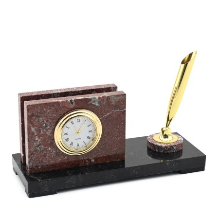 Часы из змеевика и креноида с визитницей (квадрат) 160*55*70мм 1317090