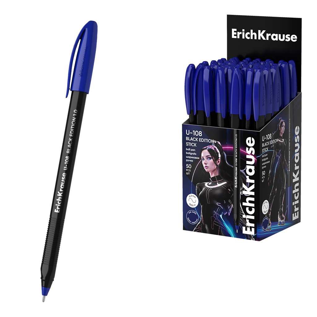 Ручка шар 1мм син U-108 Stick Black Edition 46777 Erich Krause