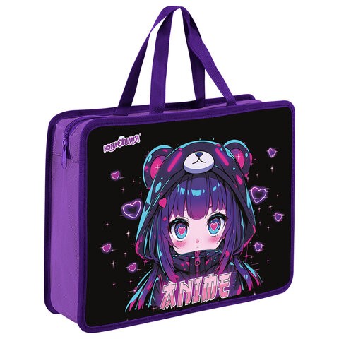 Папка А4 д/дев 1отд пластиковая на молнии с ручками Аниме  (Anime fan) 273362 Юнландия