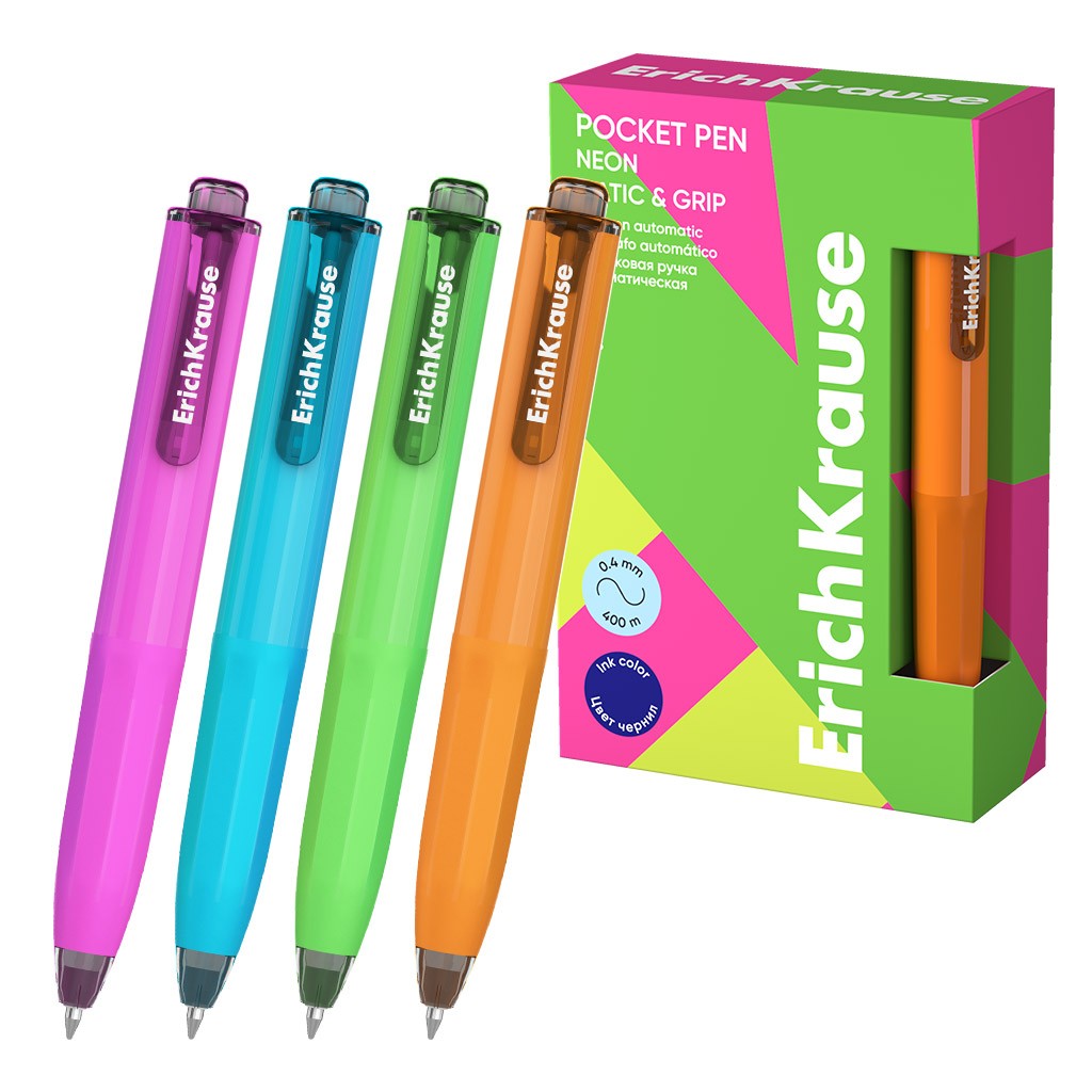Ручка шаравт 0 5мм син резупор Poсket Pen Neon 63686 Erich Krause