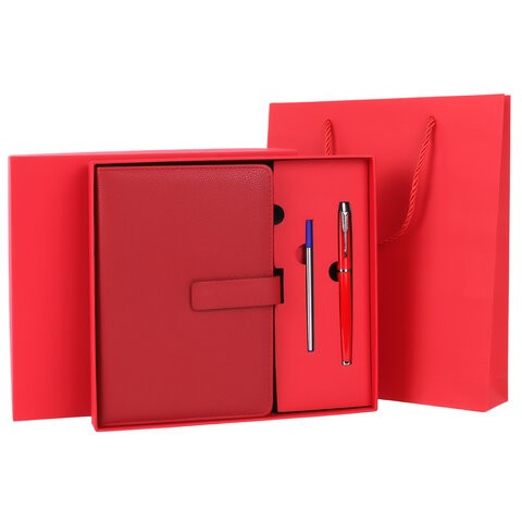 Ежедневник в подар наборе 5 в 1 под кожу 160 л красн 116851 Braub