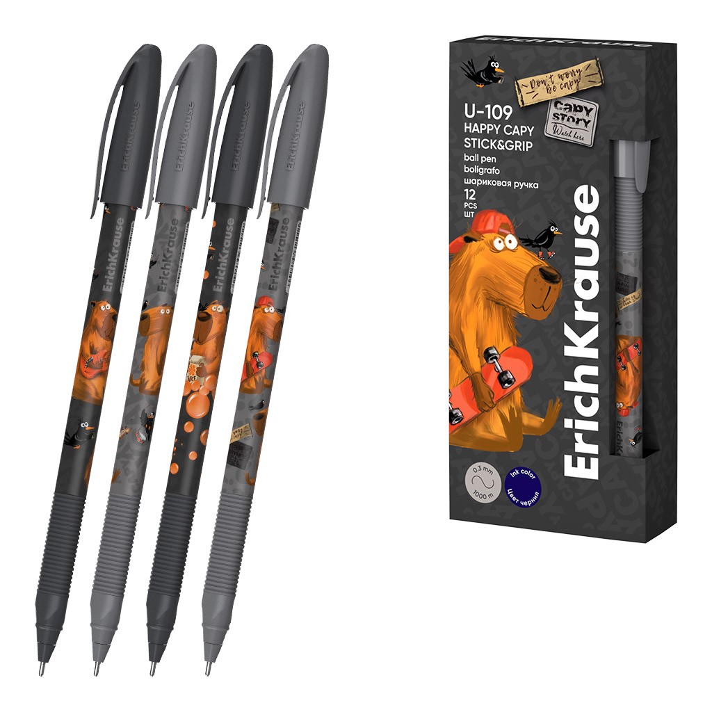 Ручка шар 1 0мм син U-109 Stick&Grip Happy Capy 61101 Erich Krause