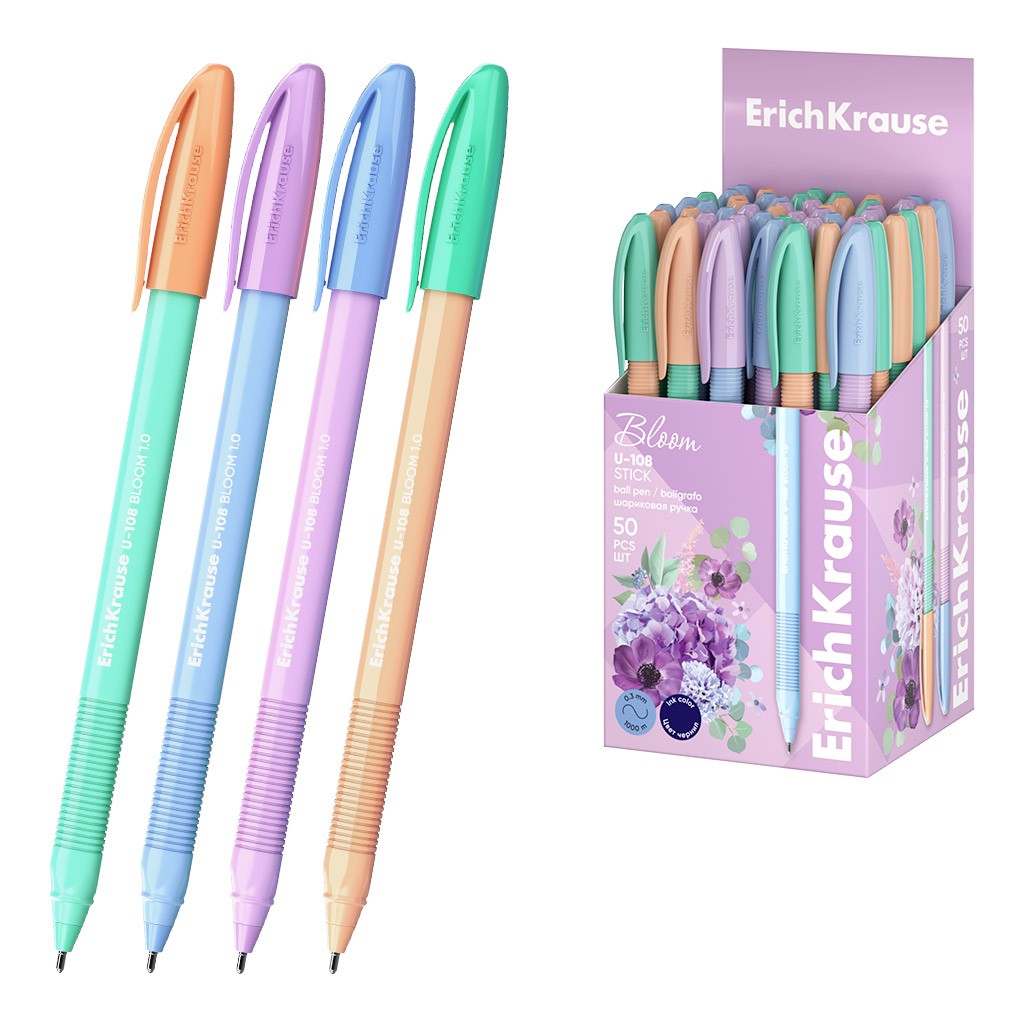 Ручка шар 1 0мм син U-108 Stick Pastel Bloom 61020 Erich Krause