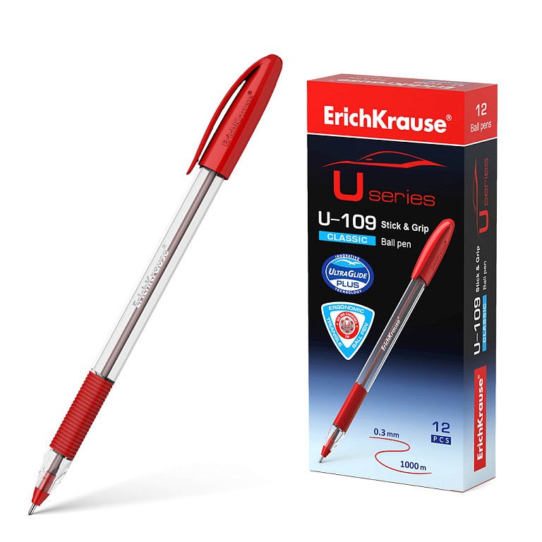 Ручка шар 1мм красн U-109 Stick&Grip Classic 53744 Erich Krause