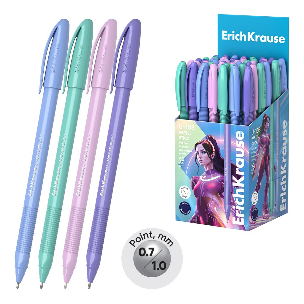 Ручка шар 0 7мм син U-108 Pastel Stick 58110 Erich Krause