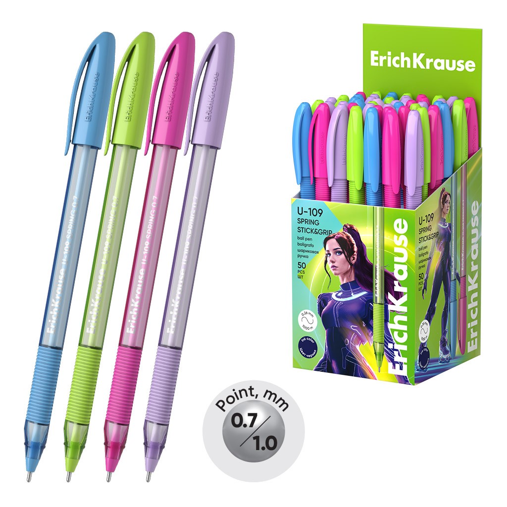 Ручка шар 1мм син U-109 Stick&Grip Spring 58109 Erich Krause
