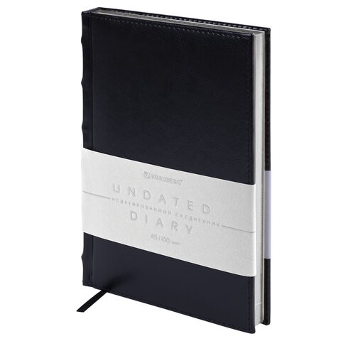 Ежедневник недат А5 серебрсрез исккожа черн 113425 Brauberg