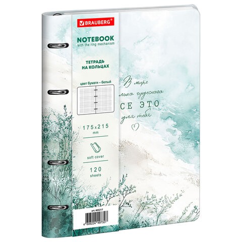 Тетрадь на кольц 120л кл исккожа Акварель 405217 Brauberg