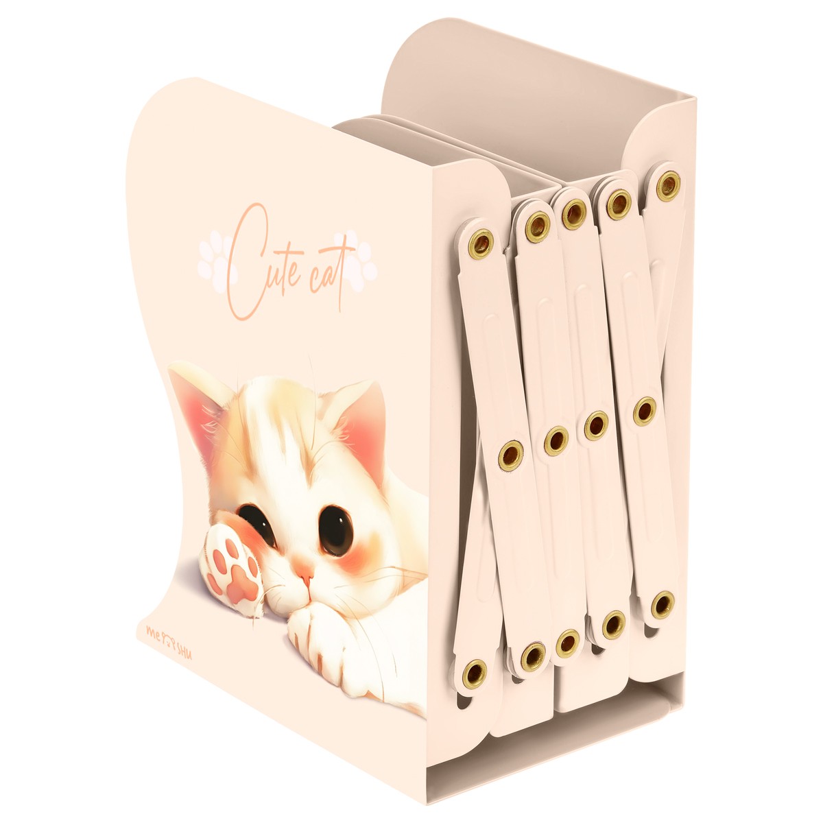 Подставка для книг MESHU Cute Cat, металлическая, 3 отделения, раздвижная
