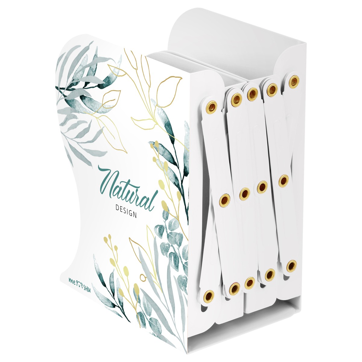 Подставка для книг MESHU Natural, металлическая, 3 отделения, раздвижная