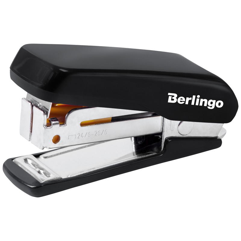 Мини-степлер №24/6, 26/6 Berlingo Comfort до 20л., пластиковый корпус, черный