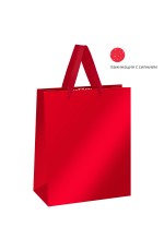Пакет подарочный 26*32*12см MESHU Red/Красный, ламинация с блестками
