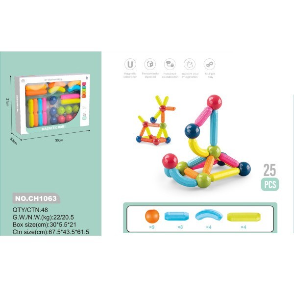 Констр-р магнитный 25 дет в кор 1063 Маркер игрушка