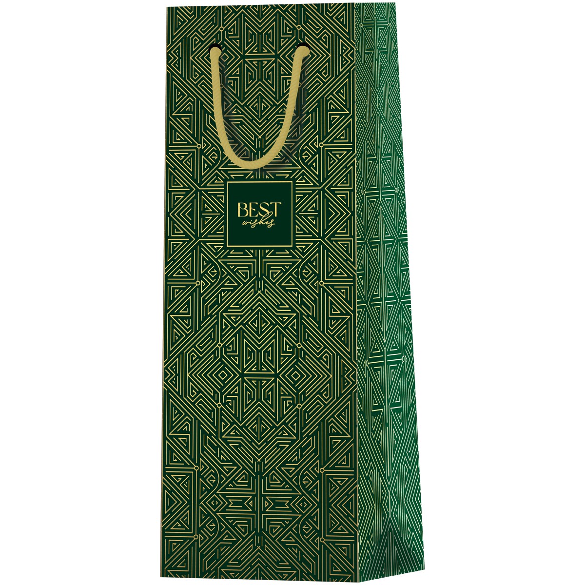 Пакет подарочный 12*36*8,5см MESHU Strict pattern/Строгий узор, матовое ламинирование, отд.фольгой, под бутылку