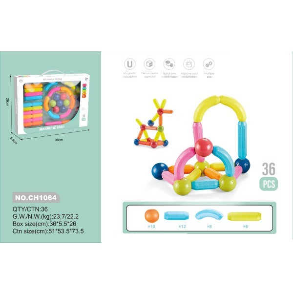 Констр-р магнитный 36 дет в кор 1064 Маркер игрушка