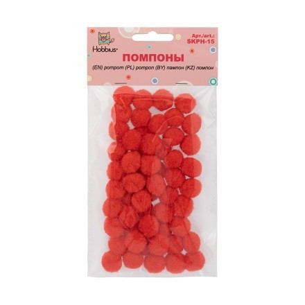 Помпоны 15мм 50шт красный SKPH-15 Hobbius