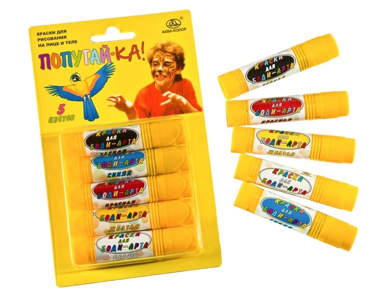 Краски «Попугай-ка», набор 5 цв. (белый, жёлтый, красный, синий, чёрный) 40 г