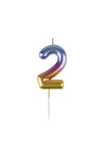 Свеча для торта с держателем MESHU Цифра 2, 6см, градиент, блистер