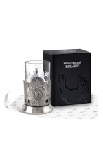 Набор Подстаканник никелированный с чернением "Глухарь" (+стакан, +ложка) (Кольчугинский мельхиор)