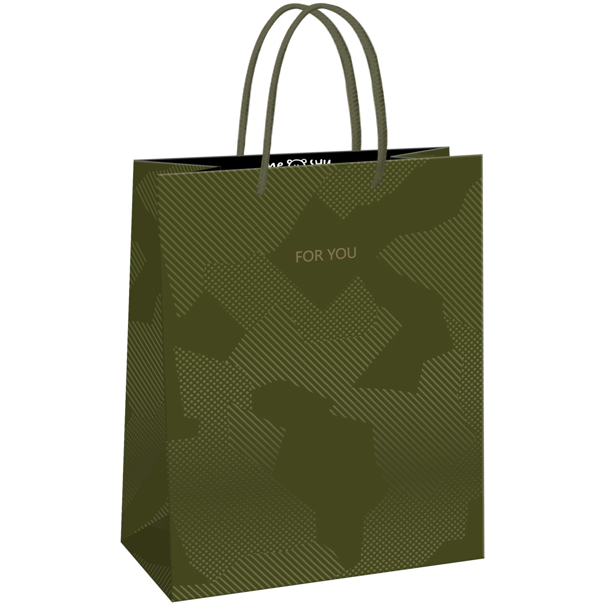 Пакет подарочный 11*14*6,5см MESHU Green pattern/Зеленый узор, выборочный лак,  матовая ламинация