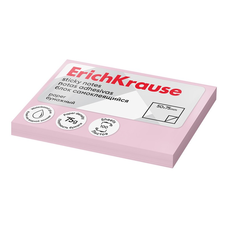 Стикеры 75*50мм 100л розовый 61684 Erich Krause