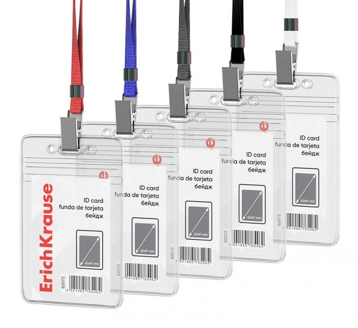 Бейдж 62*91 мм вертик с лентой прозрачн ассорти 62072 Erich Krause