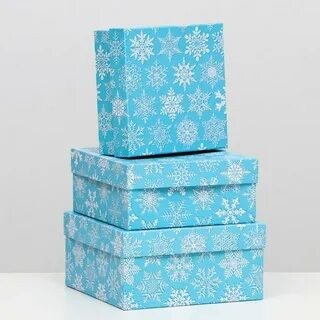 Коробка подар квадрат Снегопад на голубом №1 75133/7508300