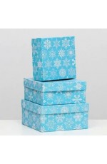 Коробка подар квадрат Снегопад на голубом №3 75133/7508300