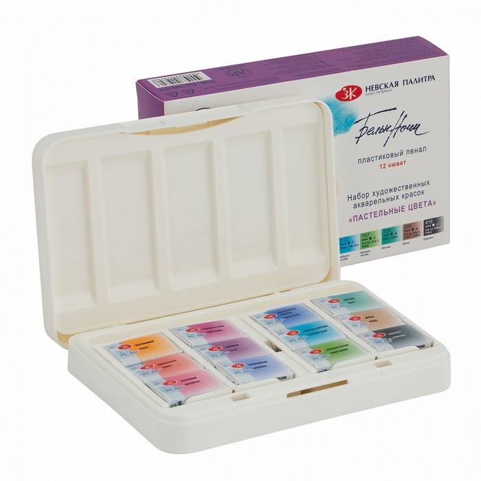 Краски акварельные 12 цв. Пастельные цвета  Белые ночи (пласт. кор.) 19421875 ЗХК