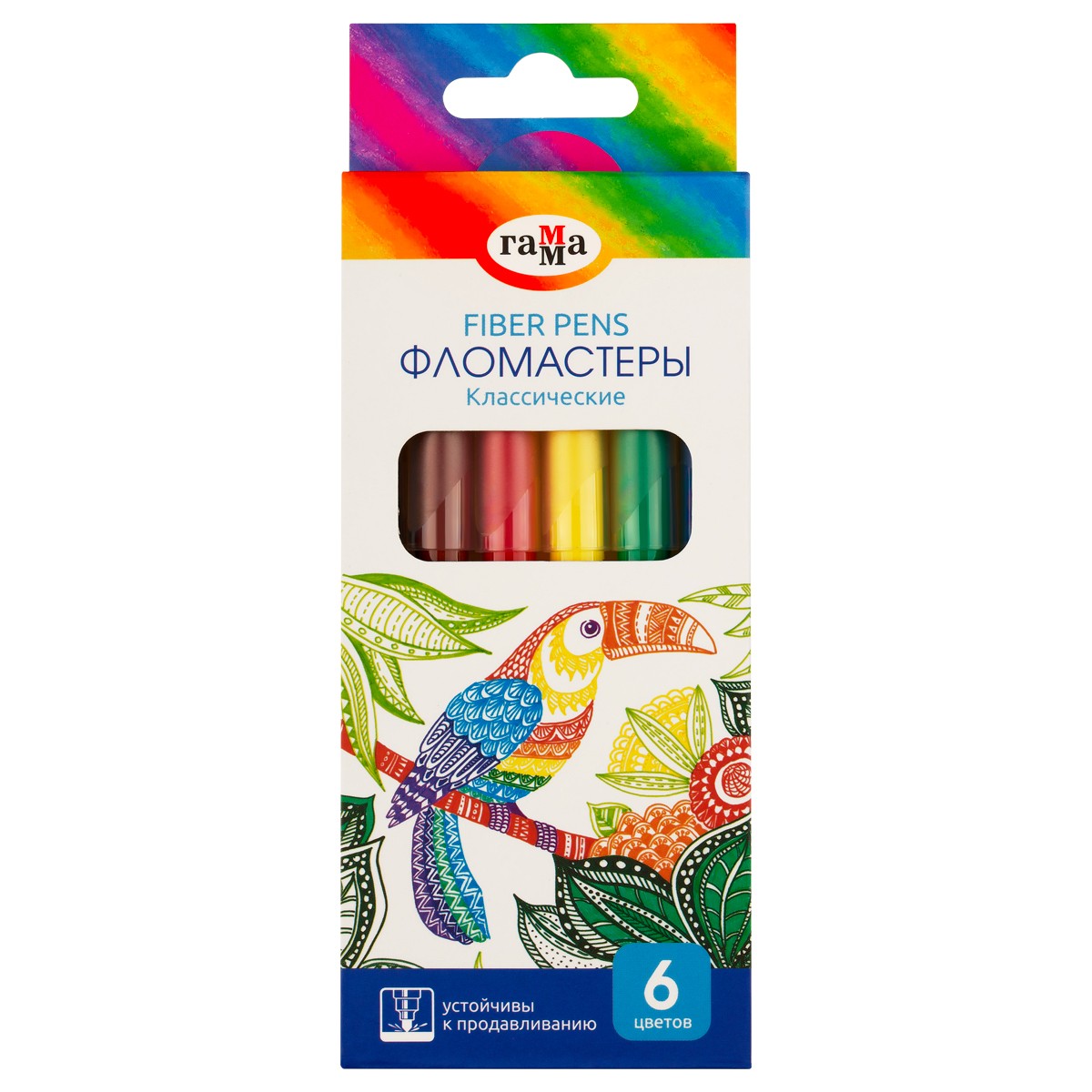 Фломастеры Гамма Классические, 6цв., смываемые, картон. упак., европодвес